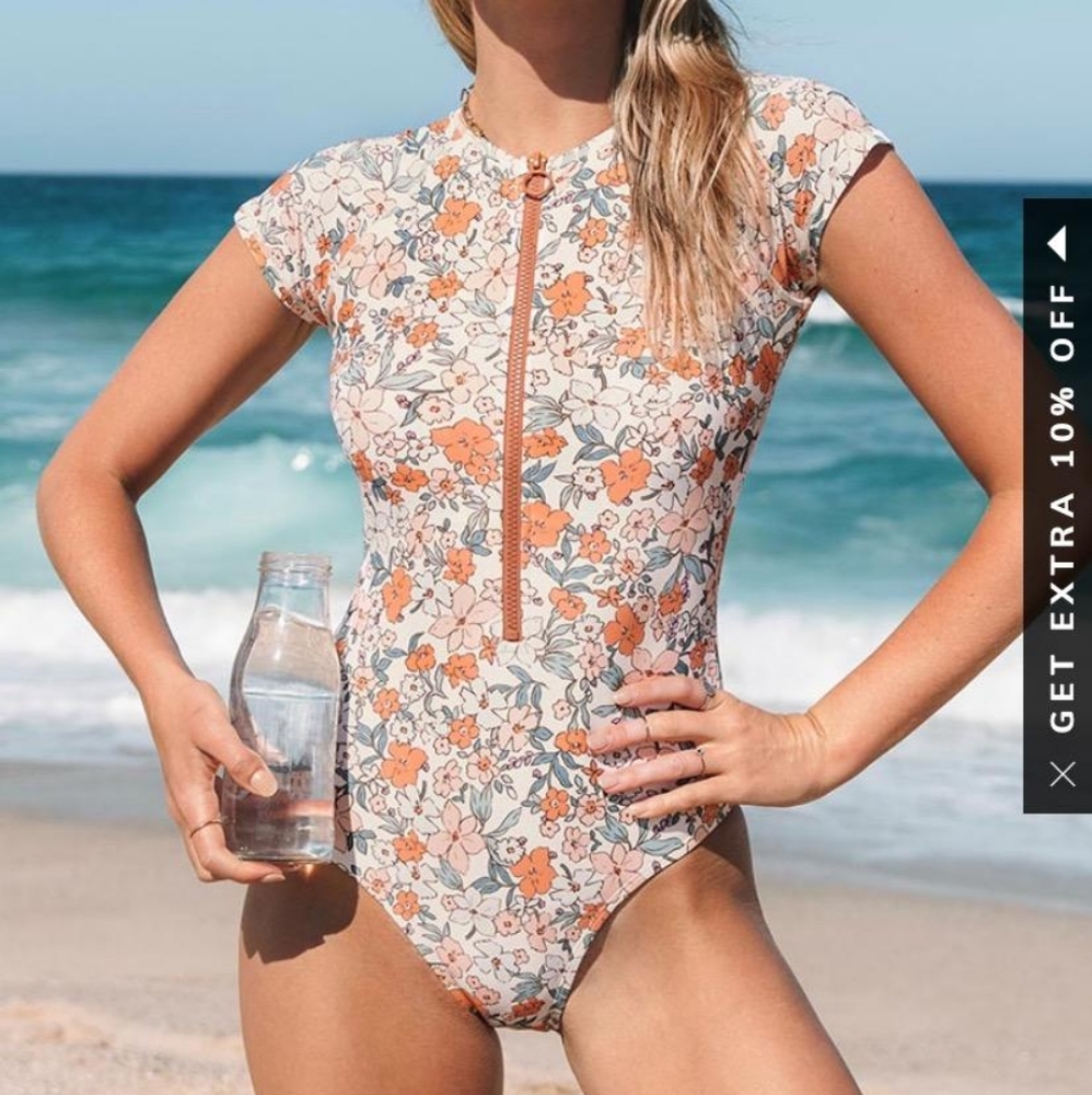 Zipper Short Sleeve One Piece Swimsuit